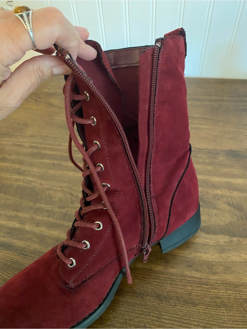 Rouge Helium - Burgundy Lace-Up Suede High Ankle Boots - size: 8 (women’s) - Picture 9 of 14